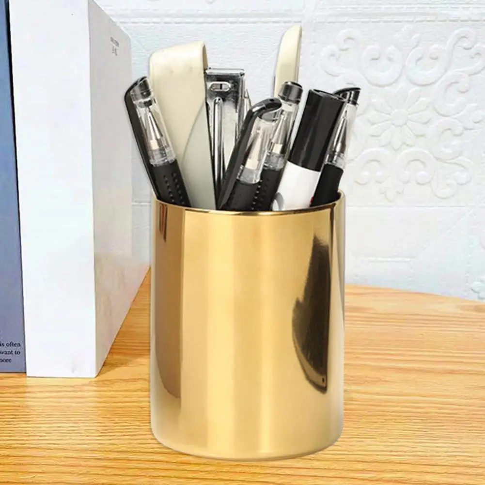 Electroplate Pencil Holder Glossy Stainless Steel Multi-purpose Brush Pencil Pen Organizer Office School Supplies