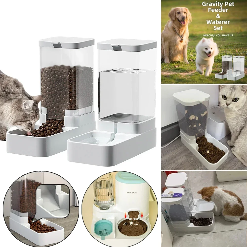 1PC Dog Feeder Cat Water Dispenser Automatic Cat Feeder Dispenser Gravity Cat Feeder Food Storage Dispenser Container 3.3L/3.8L