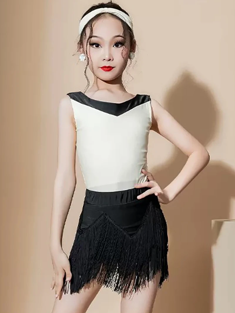 Kinder Meisje Latin Dans Kwastjes Rok Training Rugloze Samba Stierenvechten Chacha Rumba Professionele Wedstrijd Kostuum