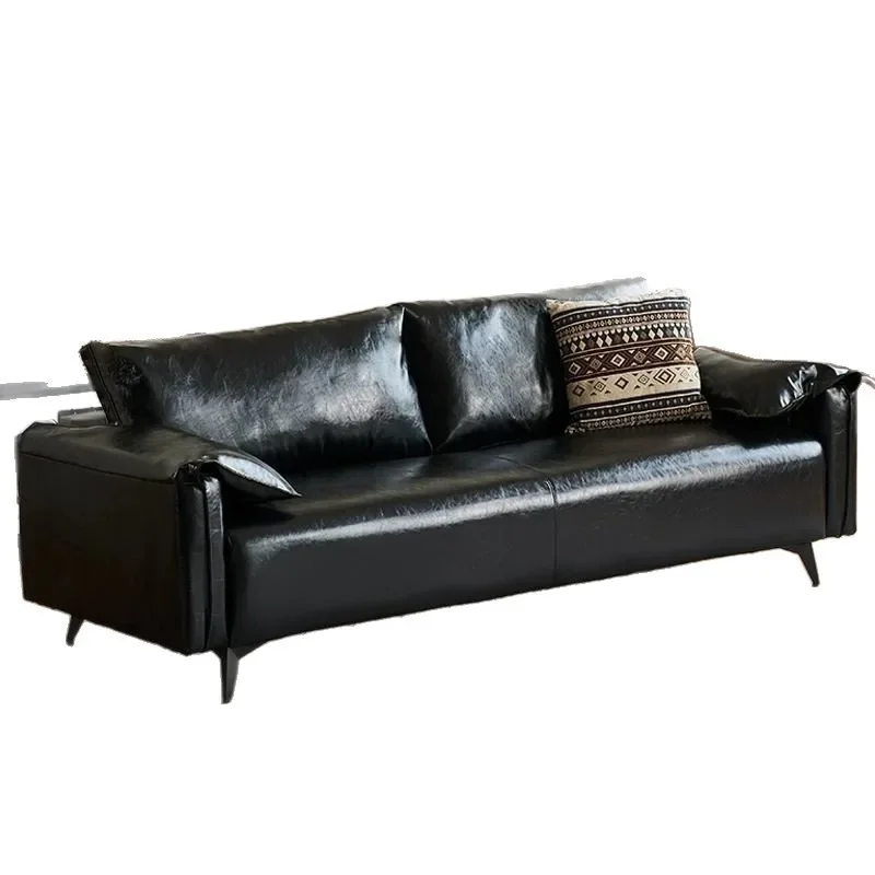 

American medieval oil wax leather sofa living room small apartment reception clothing store light luxury retro style double sofa