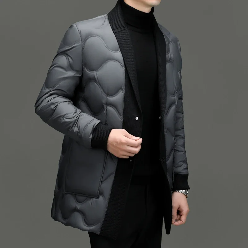 Traje de cuello de bufanda para hombre, Chaqueta larga de plumón, ropa de diseñador, chaquetas acolchadas ligeras acolchadas, abrigo frío para hombre, Invierno