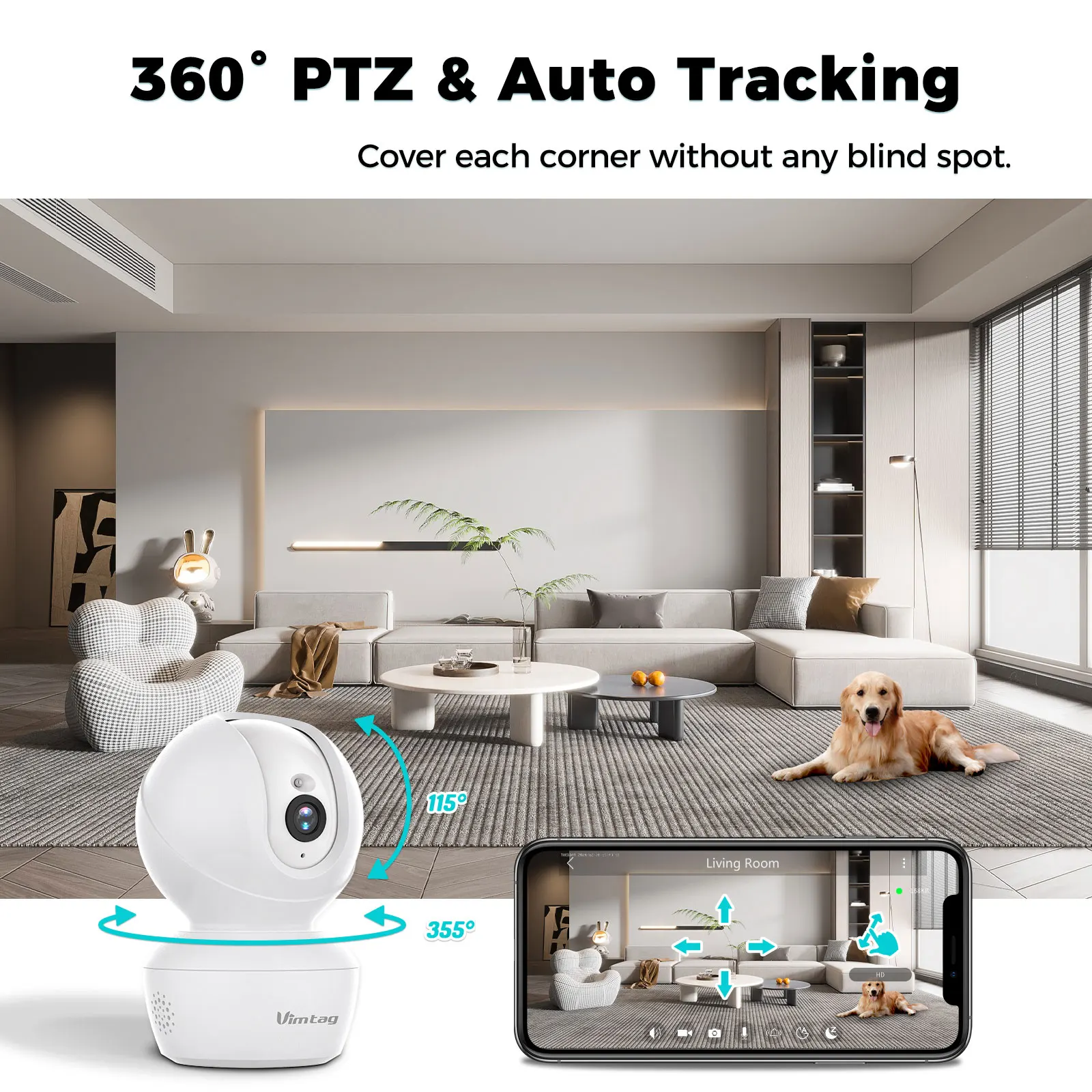 Imagem -02 - Câmera de Segurança Wi-fi 2.5k Ultra hd Vitamg Câmera ip 360º Câmera Ptzir Visão Noturnarastreamento Automáticoaudio de Duas Vias Detecção de Movimentos Trabalha com Alexa