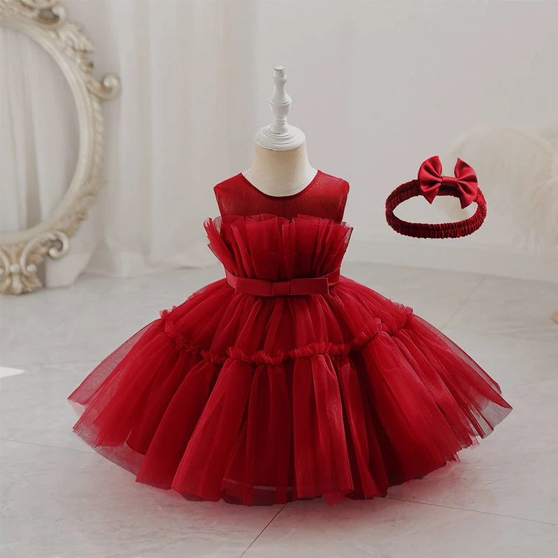 

Girls Dress for Birthday Wedding Party Bow Mesh Longunkempt Pageant Catwalk Gown Dress Elegant Girl Host Performance Dress