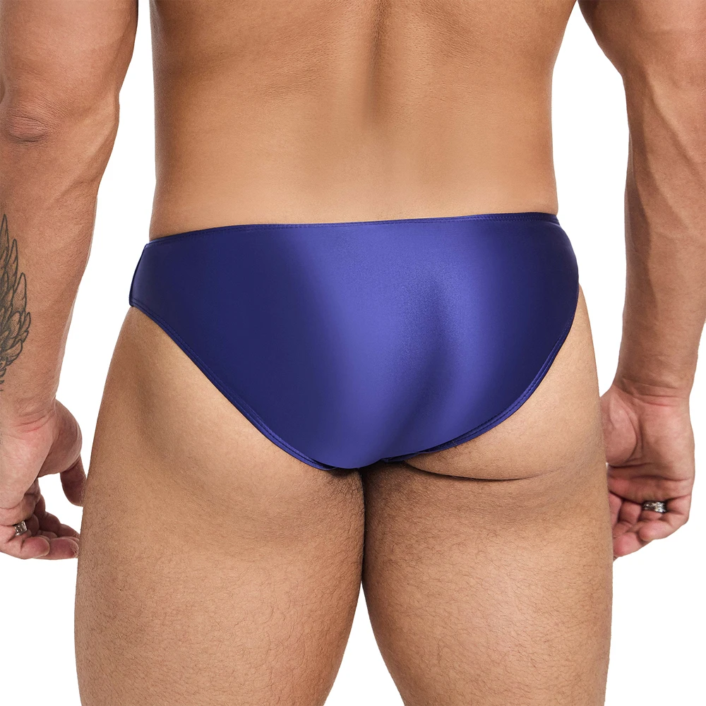 AMORESY Men Spandex Swimming Trunks Matching Color, Low Waist Sexy Sports Long Tight Oily, Comfortable Silk Briefs, Briefs