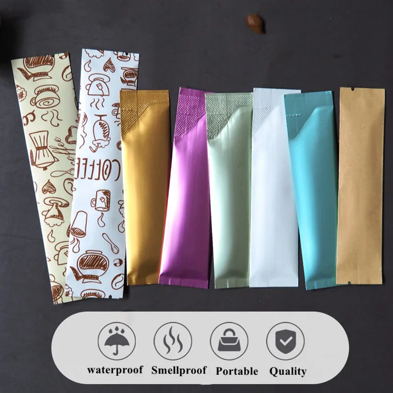 100PCS/300PCS/500PCS Aluminum Foil Open Top Bag Heat Sealing Ground Coffee Fruit Milk Cocoa Powder Honey Trial Packaging Pouches