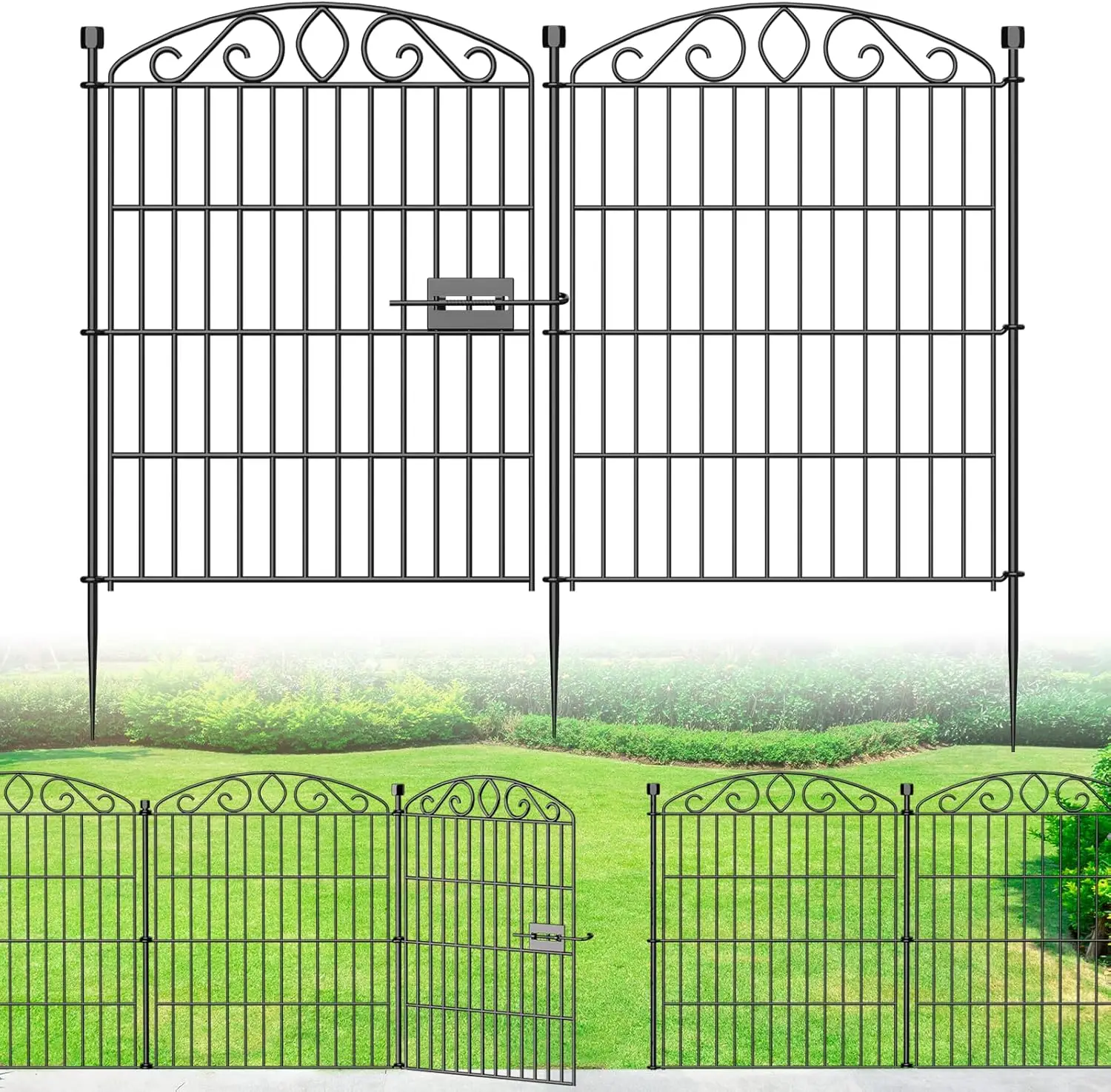 

30in Tall No Dig Metal Garden Fence with Gate - 23.6ft Animal Barrier for Dogs Rabbits, Outdoor Yard Border