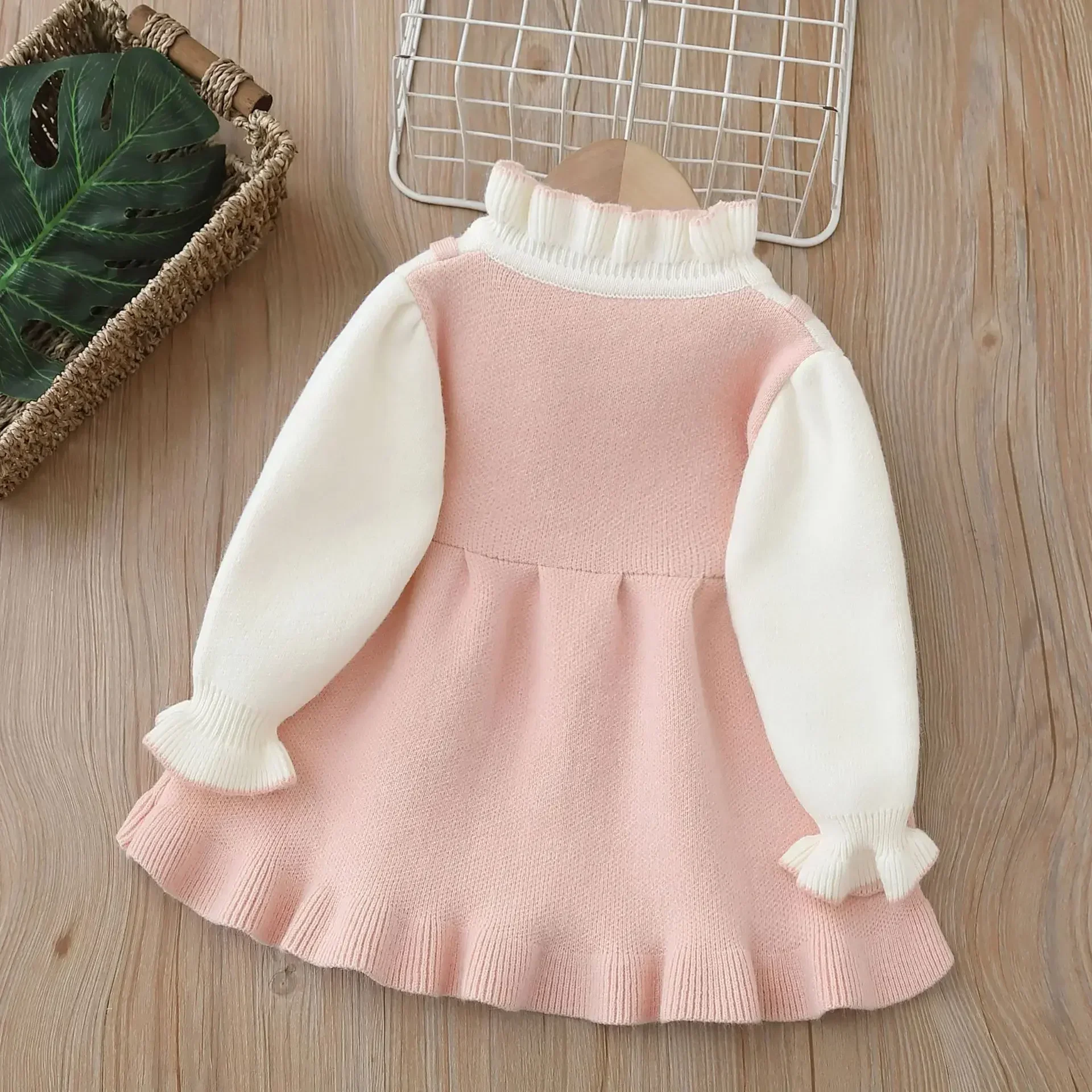 Bear Leader Autumn Winter Cute Birthday Party Girls Clothes Bow Ruffle Hem Fake 2 Piece Sweater Dress Kids Dresses for Girls