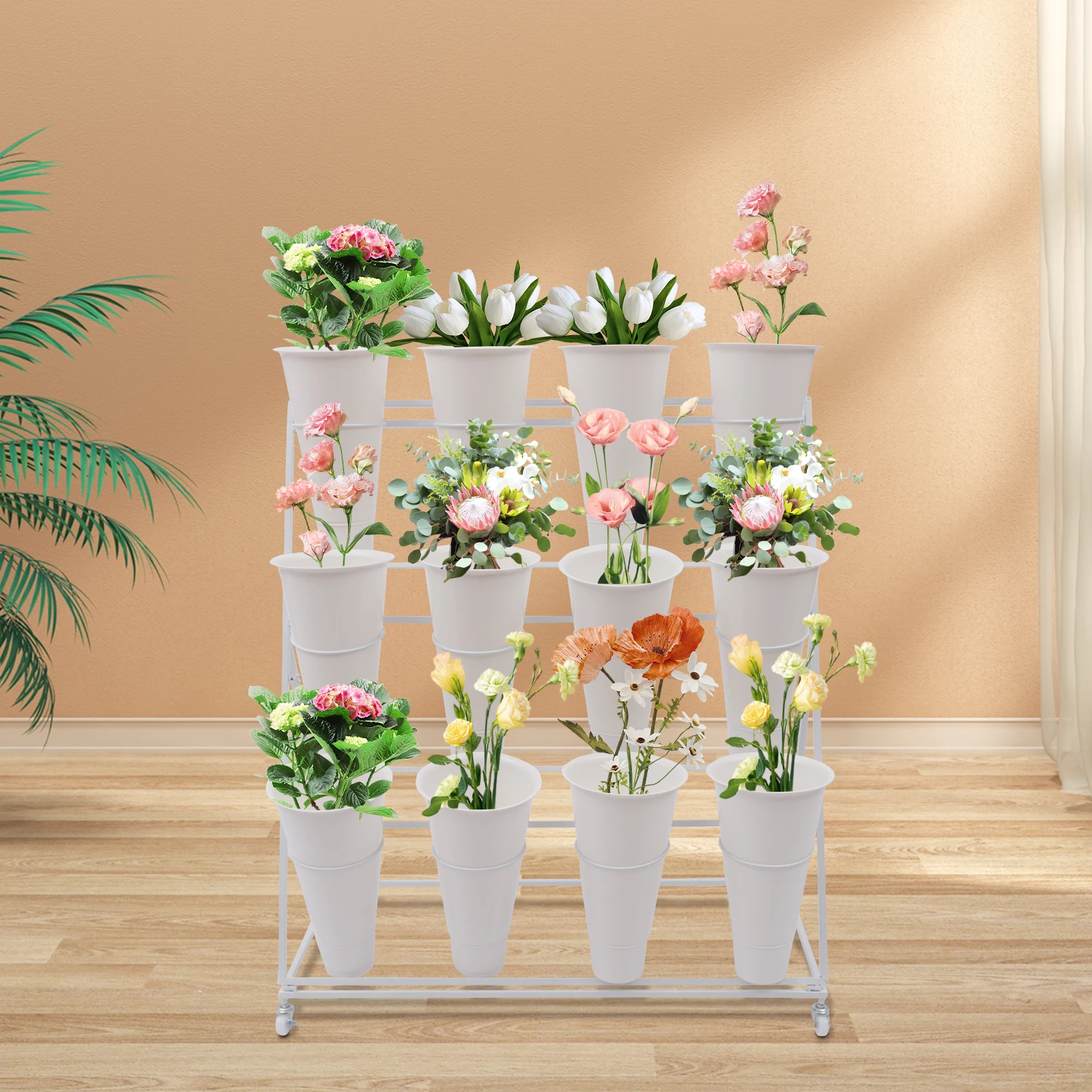 Flower Display Shelf Three-layers Flower Display Stand Metal Plant Stand White For Garden Balcony Wedding