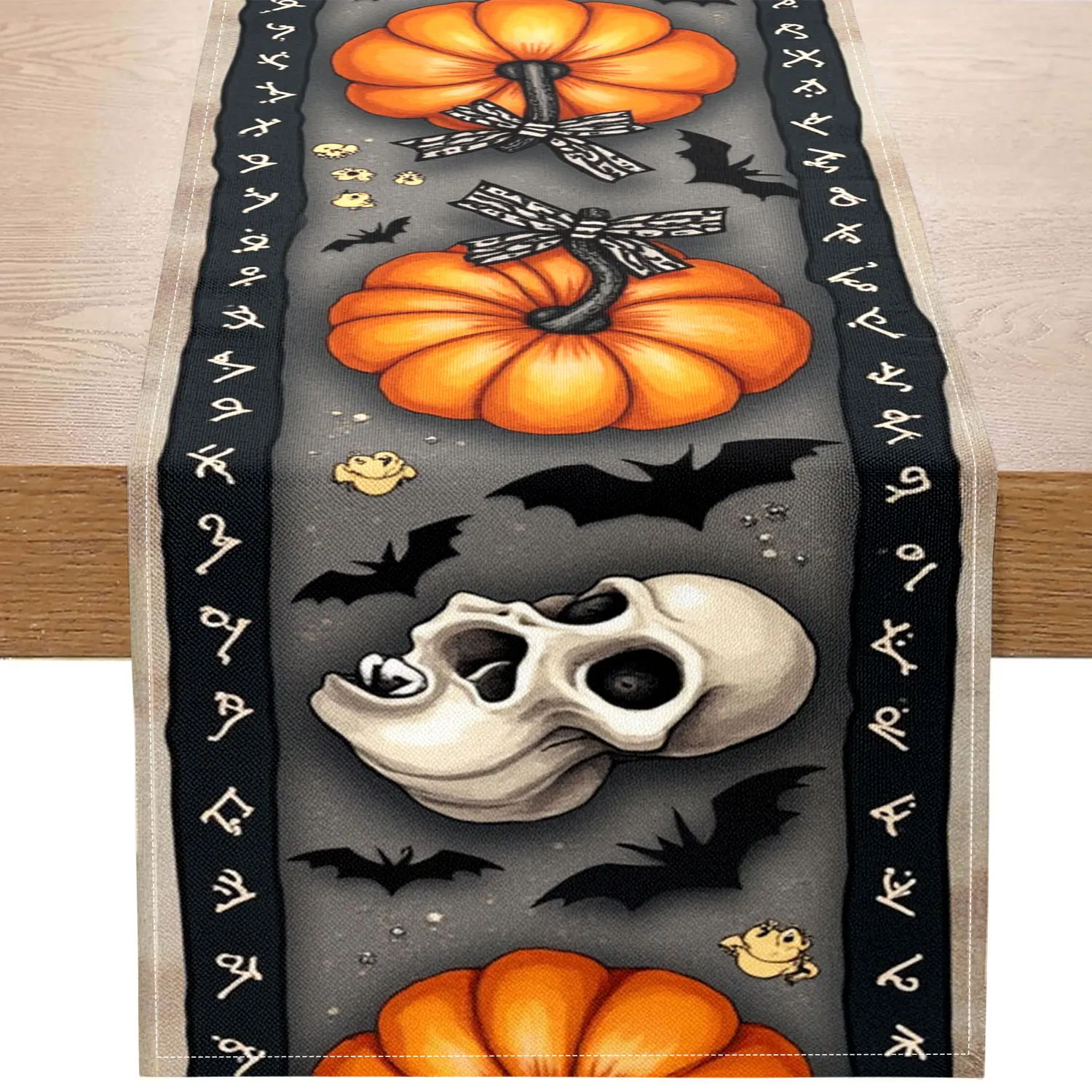 

1 Piece Halloween Dark-Themed Table Runner, Featuring Skull, Pumpkin, Skeleton, and Bat Patterns, Suitable for Halloween Parties and Dark Decorations