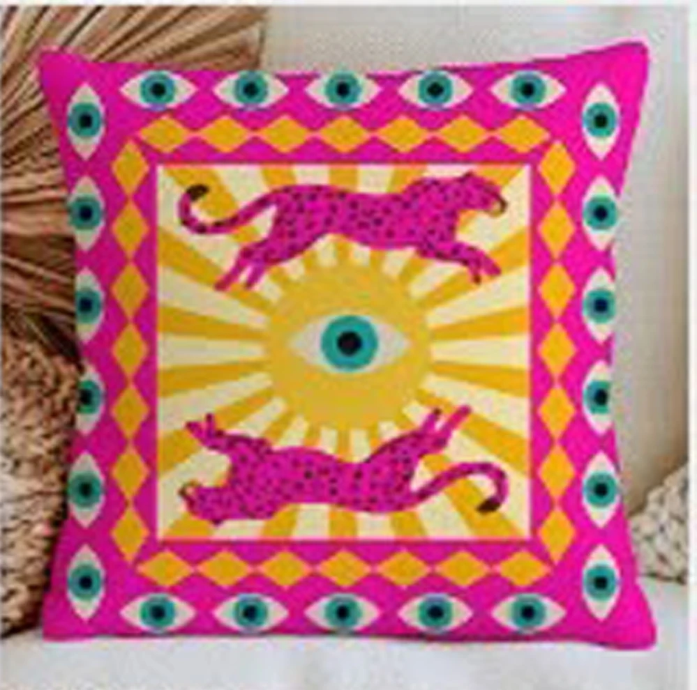1pc Boho Throw Pillow Cover Polyester 2D Double‑Sided Print Sun Evil Eye Cherry Geometric Cushion Case for Sofa Living Room Aest view 4