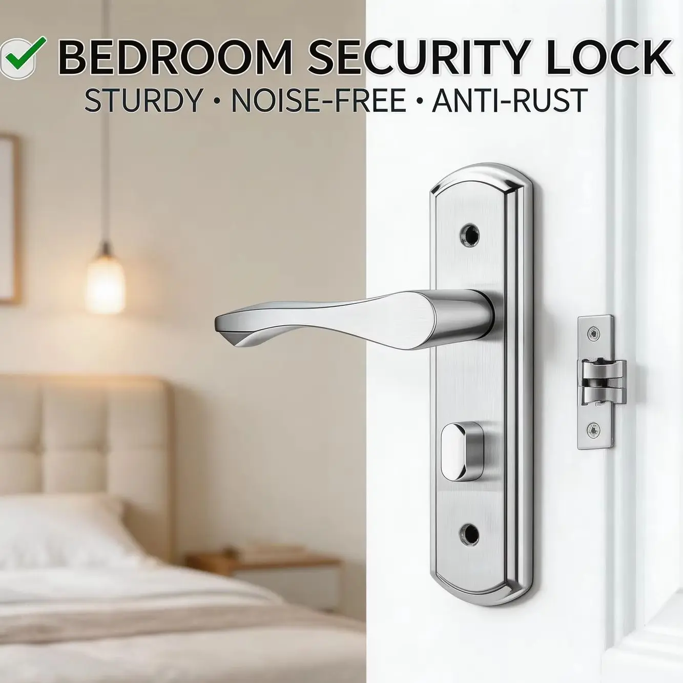 Keyless Stainless Steel Bathroom Door Lock Bedroom Handle Lock, Bathroom Door Indoor Room Door Lock Bathroom Lock