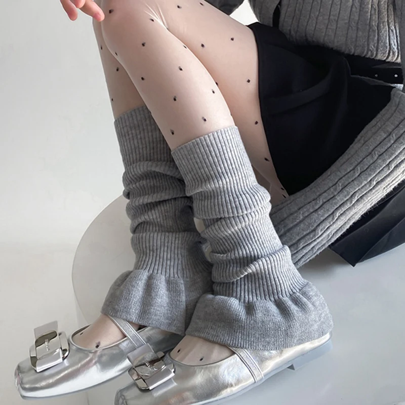 

Women Knitred Leg Warmers Girls Sweet Ballet Lolita Calf Socks Korean Y2K Jk Footless Socks Solid Color Simple Casual Foot Cover