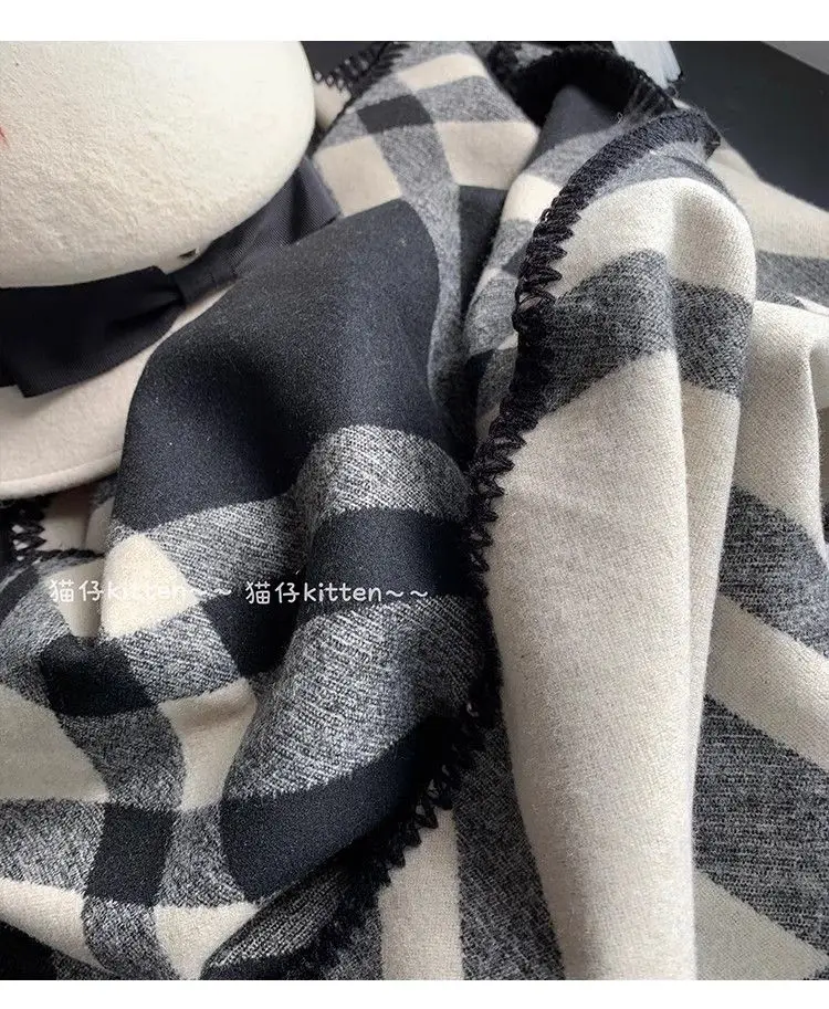 Women Scarf Faux Cashmere Winter Blanket Wraps Casual Plaid Print Pashmina Bufanda Travel Poncho Stoles Echarpe
