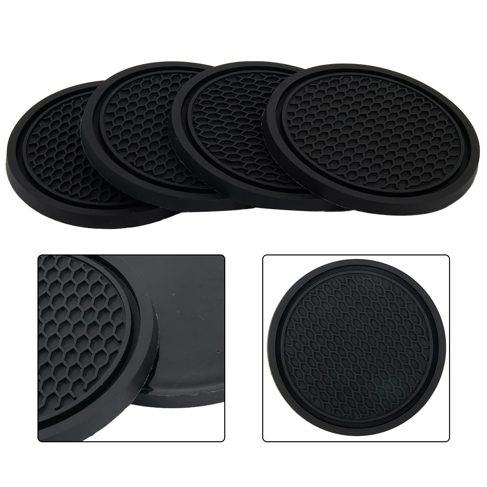 4pcs/set 7cm*5cm Car Cup Holder Anti-Slip Silicone Insert Coaster Mat Universal Car Accessories Black Fit For Most Cars Styling