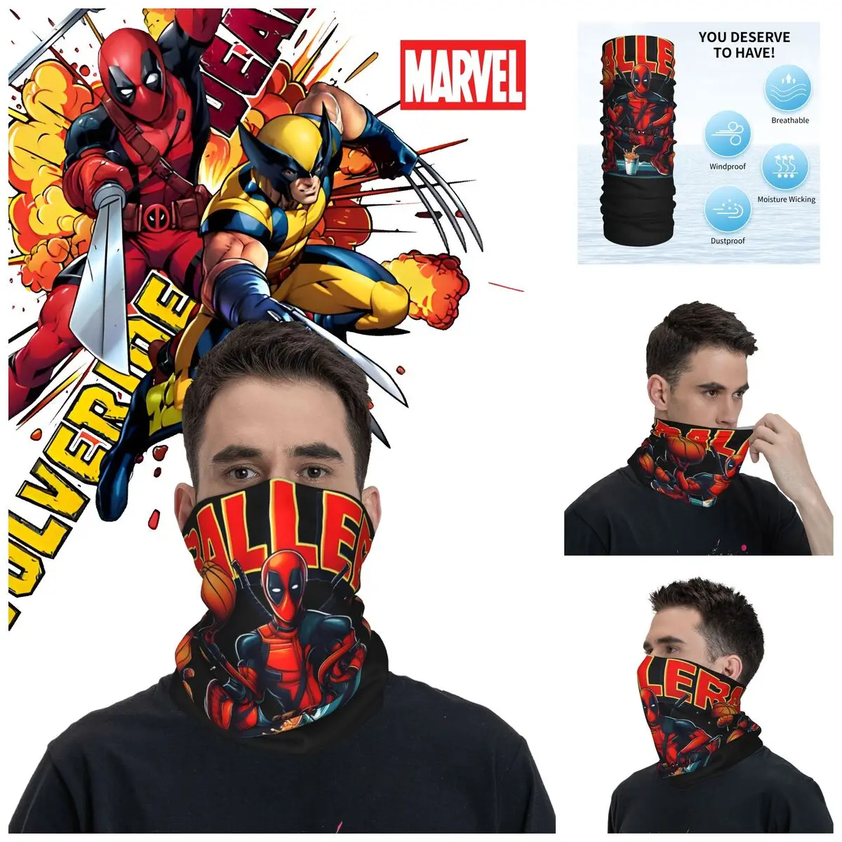 Popular Movies Deadpool & Wolverine Bandana Neck Cover Motocross Wrap Scarf Cycling Face Mask Hiking Unisex Adult All Season