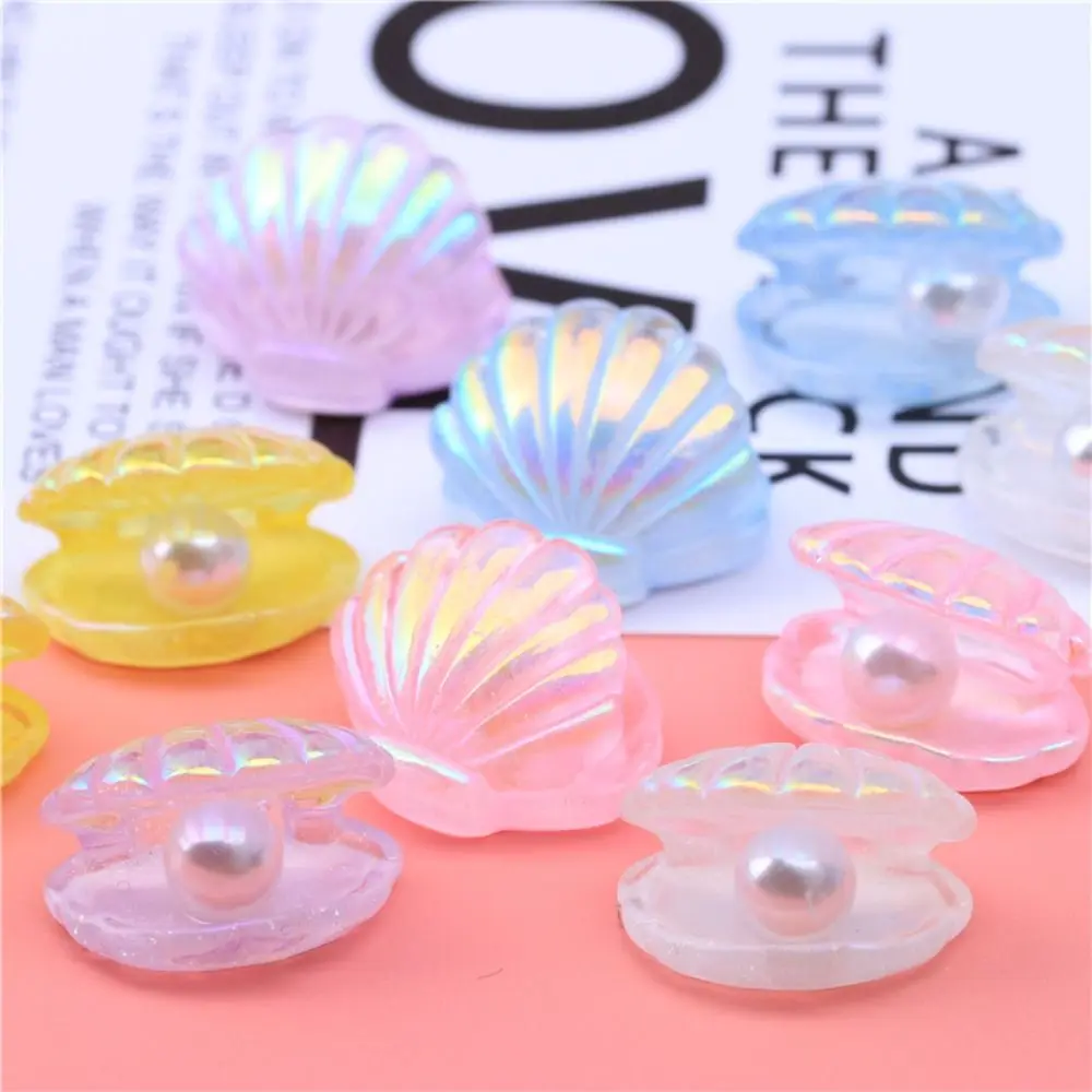 Cute Kawaii Imitation Pearl Figurines Beautiful Flash Pearl Shells Miniatures Color Plated Crystal Glue Decoration