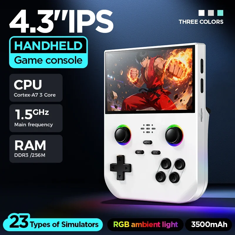 H3 Handheld Game Console 4.3" IPS Screen Linux TitanOS 23 Emulators RGB Light 3500mAh 2.4G Wireless Two Player Game Player