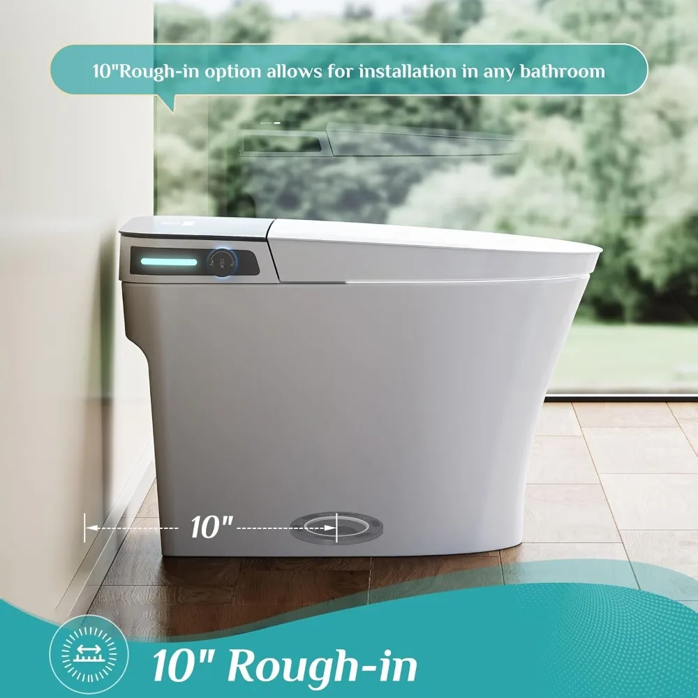 Smart Toilet with Auto Open/Close Lid, Smart Toilet with Bidet Built-in, Instant Warm Water, Elongated Heated Toilet Seat, Dryer