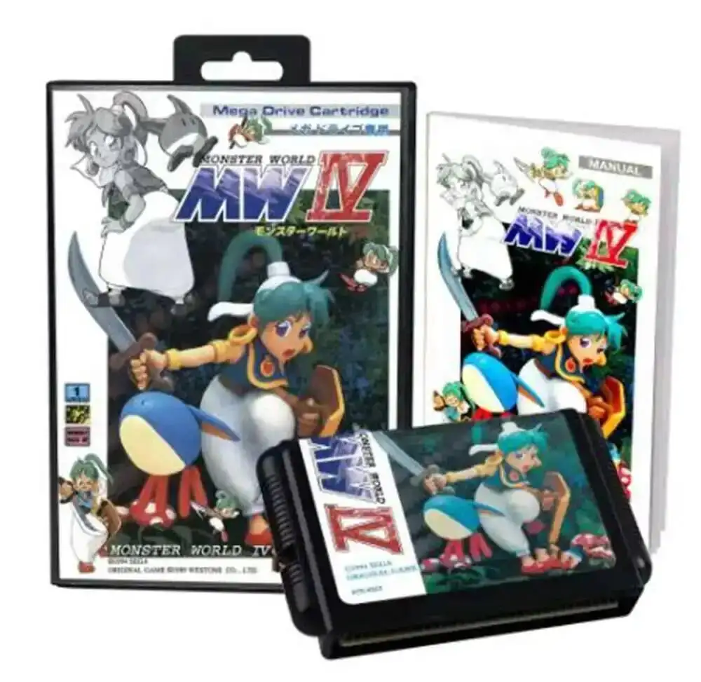 Monster World 4/Golden Axe/Mortal Kombat/Shinobi con caja y Manual para cartucho de juego Sega MD de 16 bits, sistema Megadrive Genesis