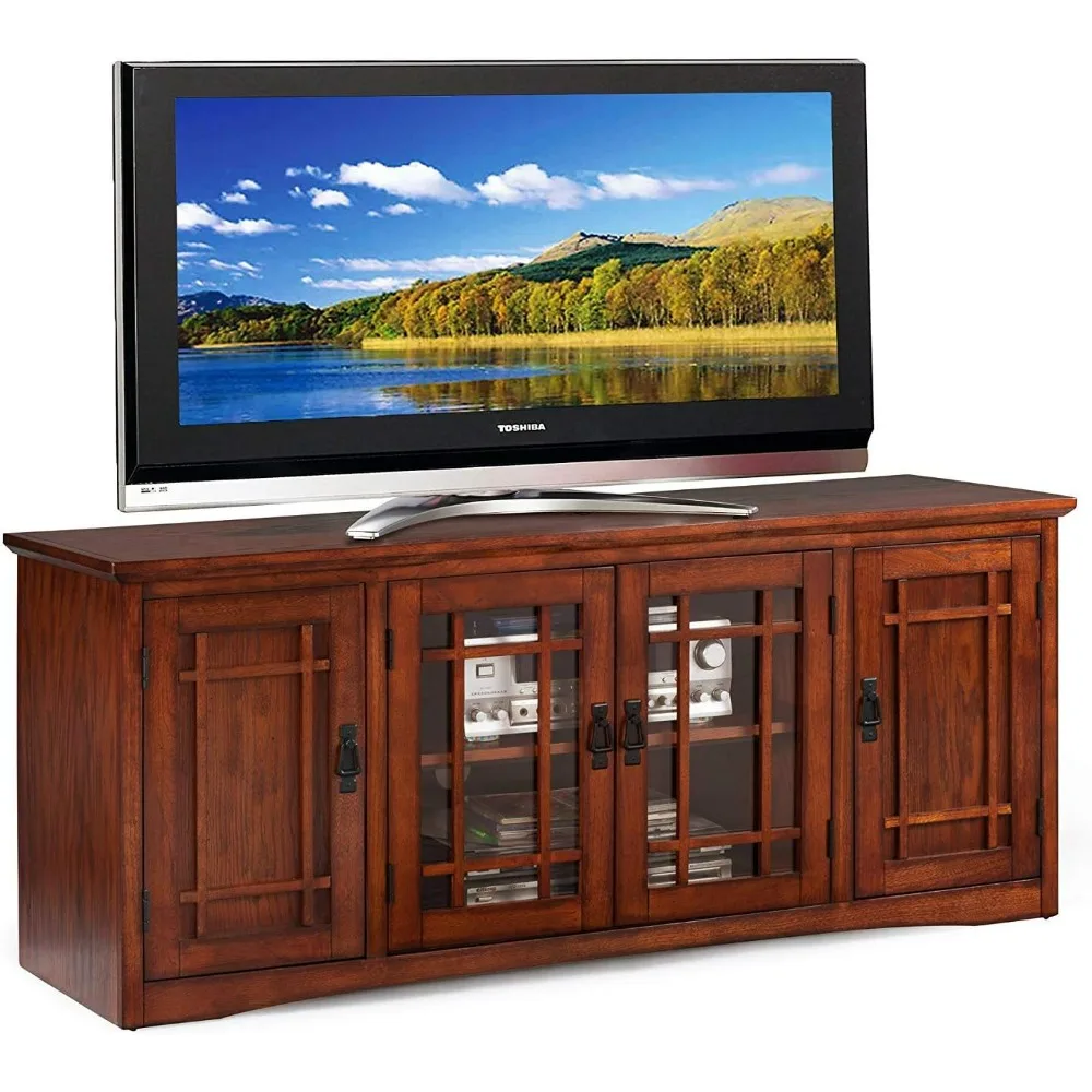 82360 Solid Wood Mission Oak Four Door TV Stand For 65