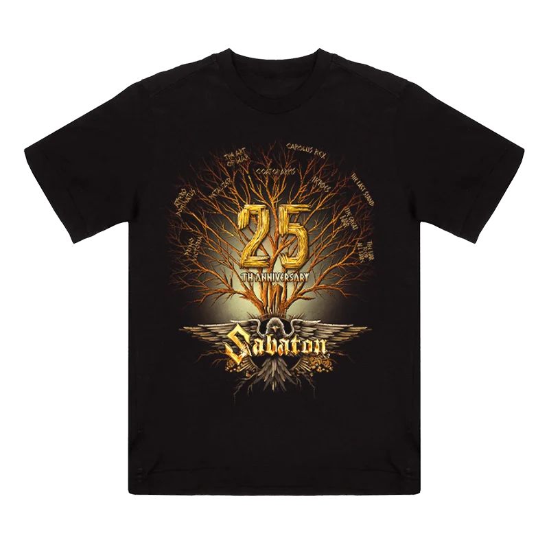 

Sabaton 25th Anniversary Tree Design Men's Cotton T - Shirt Summer Casual Streetwear Graphic Tee Black Short Sleeve