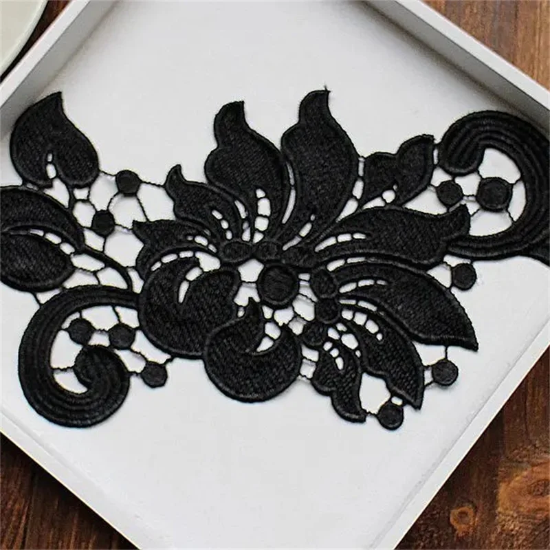 White Black Water Soluble Embroidery Lace Flower Cloth Stickers Clothes Wedding Dress Lace Lace Appliques Sew Patch Scrapbooking