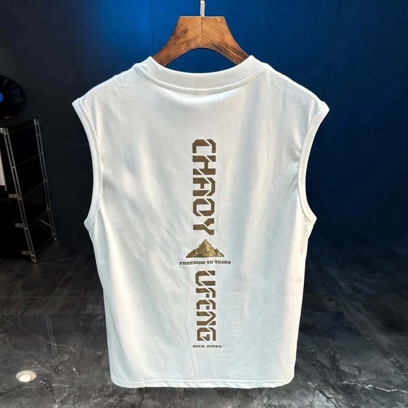 

Новый летний американский жилет, мужская тонкая свободная футболка с круглым вырезом и надписью, спортивная футболка без рукавов для фитнеса