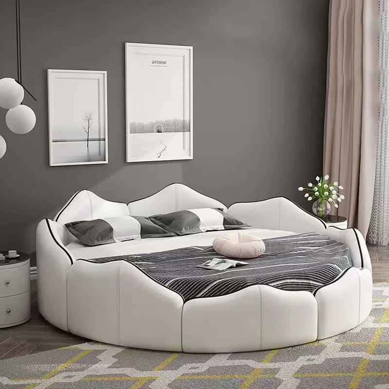 Queen Frame Round Bed Wood European Pretty Luxury King Size Double Bed Princess Modern Cama Matrimonial Bedroom Furniture