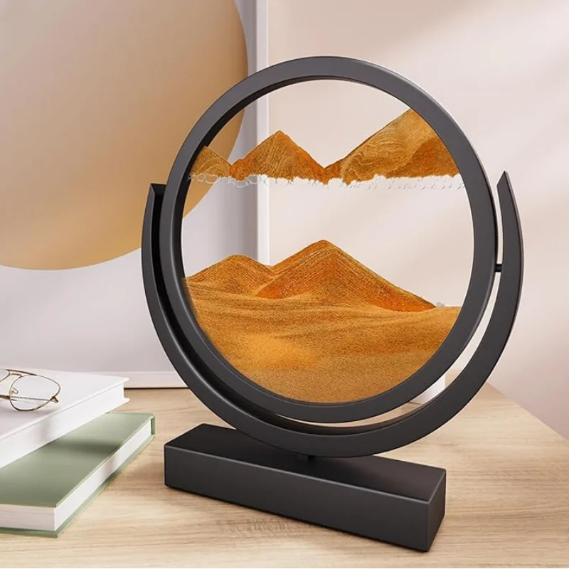 

Flowing Sand Painting Art Hourglass Picture Rotatable 3D Round Deep Sea Landscape Sandglass Modern Home Decoration Glass Crafts