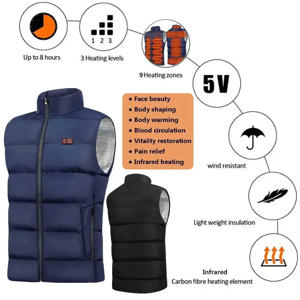 Dual Control Electric Heated Vest Jackets Men Women Sportswear Heated Coat Graphene Heat Coat USB Heating Jacket for Camping