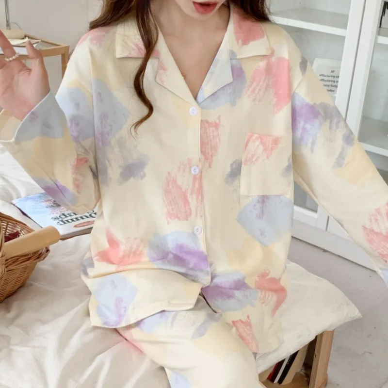 Youth Pajamas Women's Spring Autumn Long Sleeved Sleepwear Girls Loose Lazy Style Outwear Advanced Student Loungewear Set Pijama
