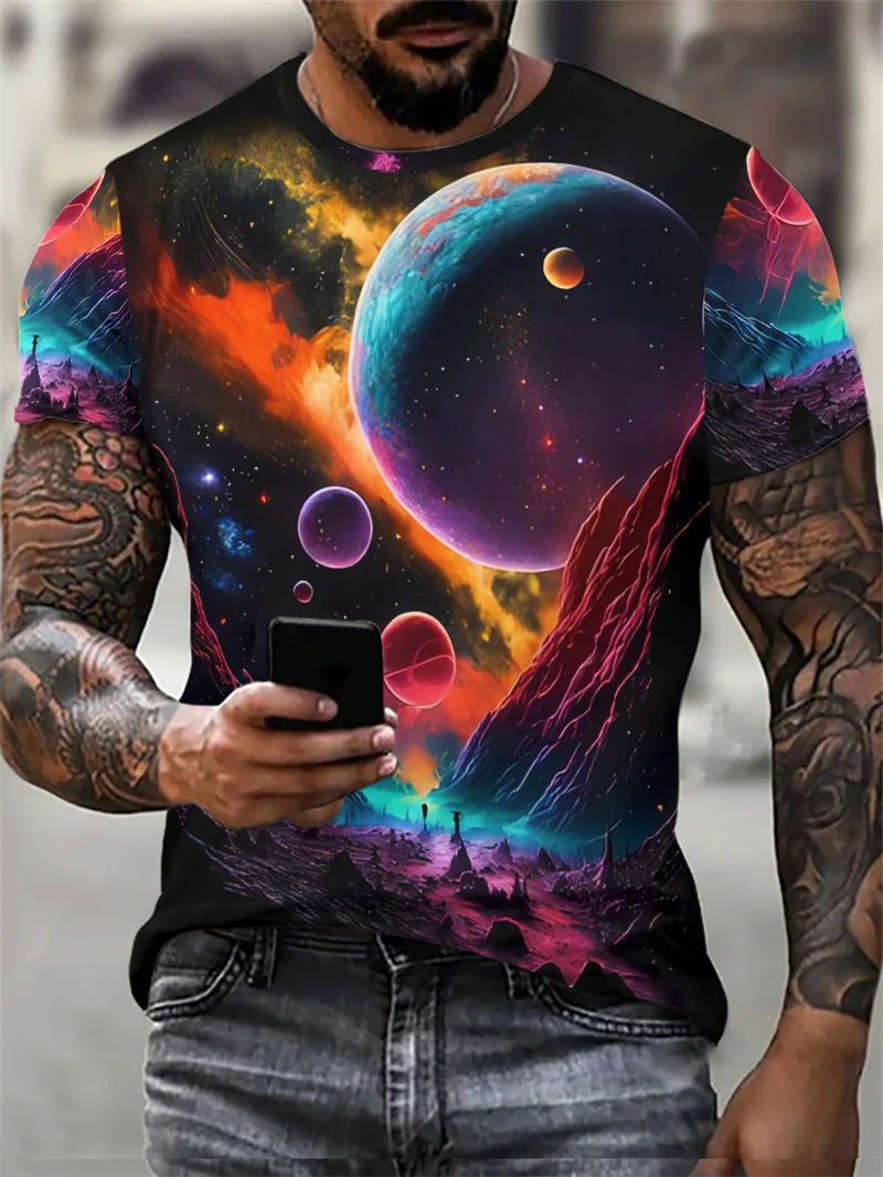 Camiseta tie-dye masculina, padrão de fone de ouvido impresso 3D, camiseta hip-hop, manga curta, o-pescoço, tops casuais soltos, 6XL, tamanho grande