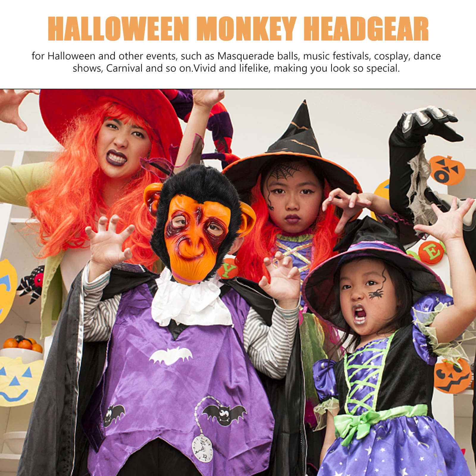 

Halloween Monkey Headgear Scary Costume Mask Adult Decorations Silicone Lightweight Props Festivals Toy
