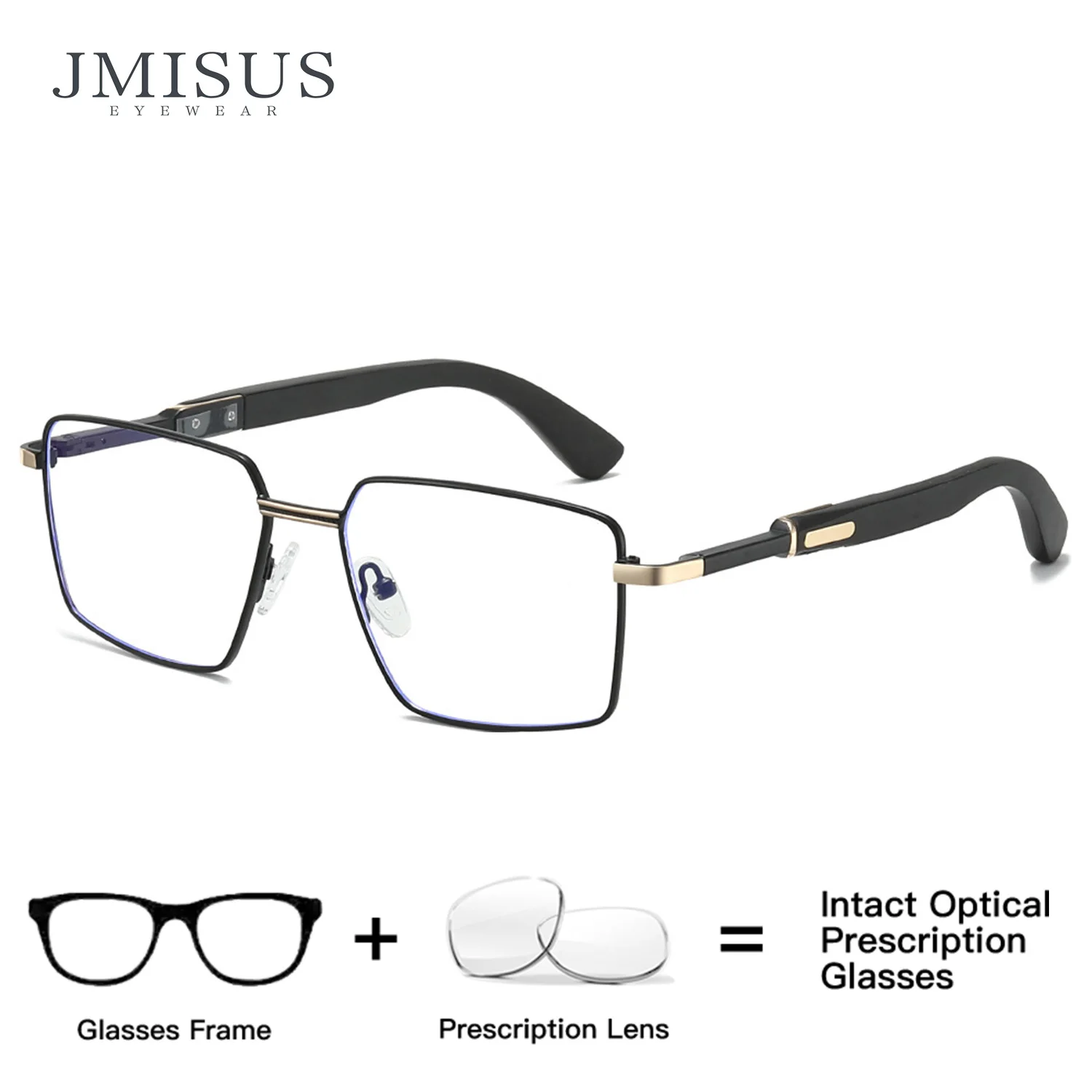 JMISUS Men Square Metal Alloy Progressive Multifocal Glasses Anti-Blue Ray Photochromic Grey Prescription Eyewear