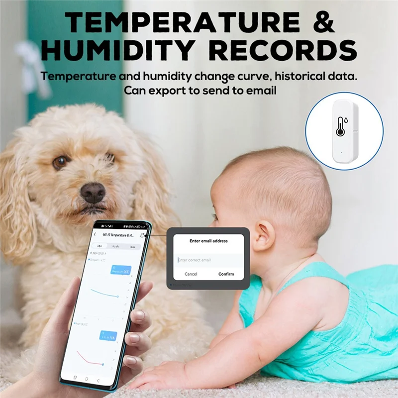 A73E-Wifi-Connected Temperature Humidity Sensor, Indoor Thermometer Hygrometer Monitor Work For Smart Life Home