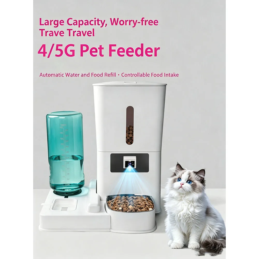 New Smart Pet Automatic Feeder with Visual Video, Voice & Remote Control, Timed & Quantitative Dispenser for Cat and Dog Food
