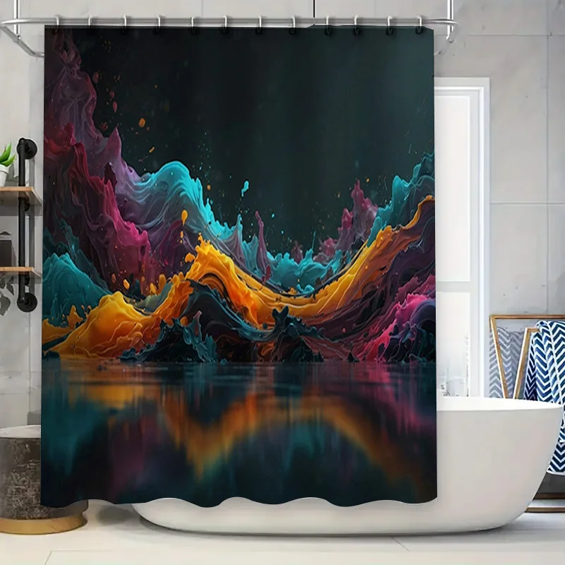 

Stunning Bathroom Shower Curtain Artistic Ocean Wave Design with Multi-Color Splash Effect for Modern Bath Decorations