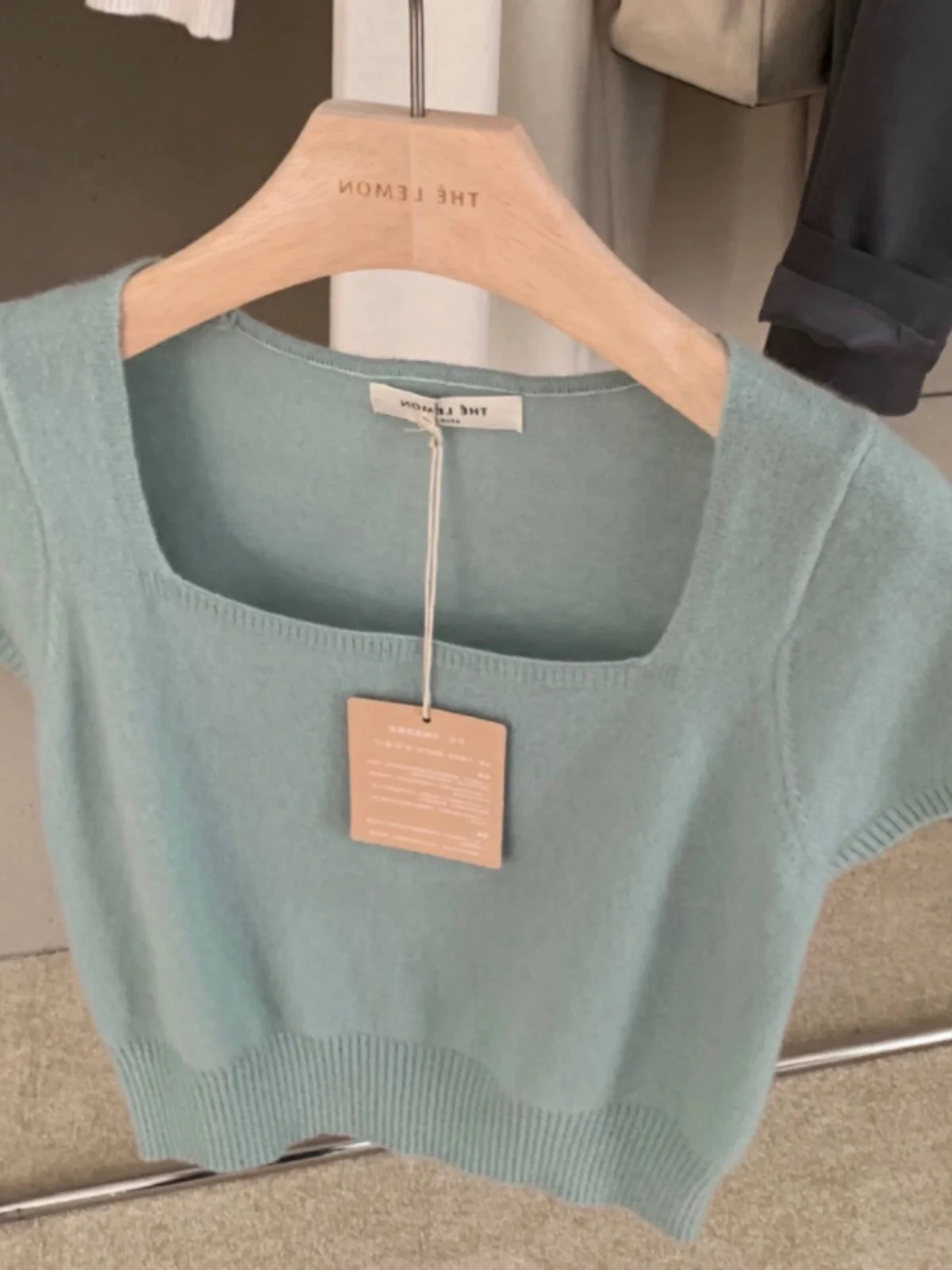 

Blue Knitted ort Sve T-irt Women's Thin Ice Silk Base irt Korean Sle Square Collar Summer Casual Loose Fit Top