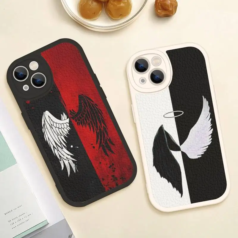 Чехол для телефона с ангелом и крыльями дьявола для Iphone 14 Pro Max 13 Mini 12 11 X XR XS 7 8 Plus, кожаный мягкий Силиконовый противоударный чехол