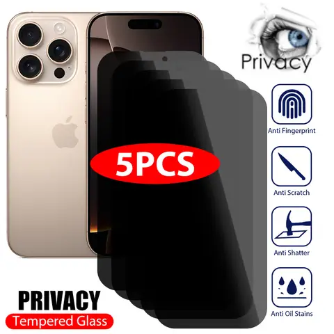 5PCS Anti-Spy Glass For iPhone 16 15 14 13 12 11 Pro Max Mini X XS XR 7 8 6 Plus Privacy Screen Protector For iPhone 16 SE 2020