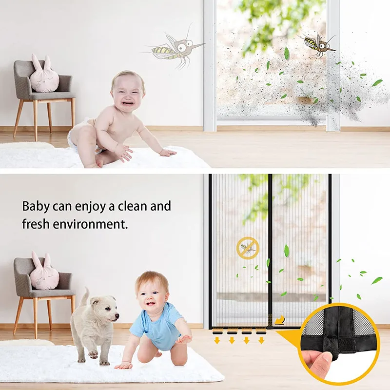 2024 New Magnetic Mosquito Net for Door Magnet Sealing Door Mesh Anti Fly Screen Door Keep Bug Out of Room Magnetic Door Screen