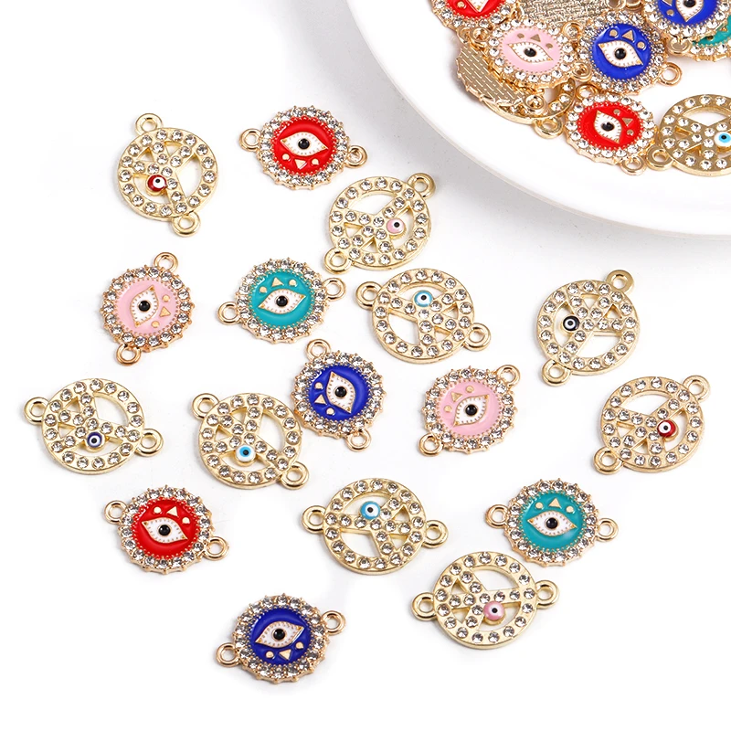 10Pcs Mixed Delicate Shiny Rhinestone Lucky Turkish Evil Eye Connectors Accessories For DIY Jewelry Making Supplies Wholesale