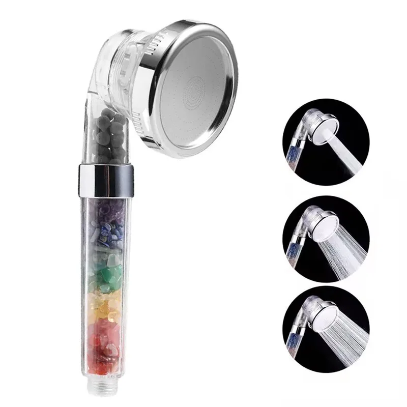New Crystal Colorful Gravel Shower Head 3-mode Boosting Handheld Shower Crystal Filter Water Purifying Shower Nozzle