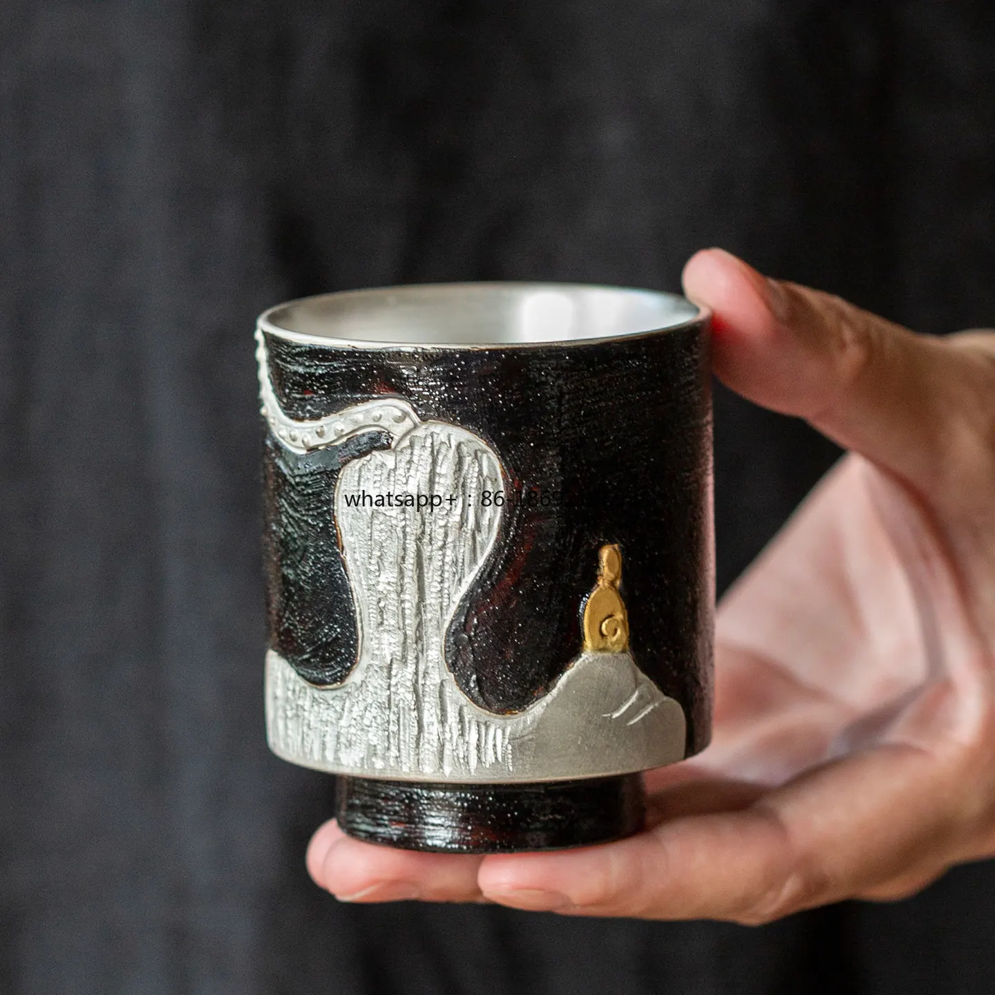 Large Lacquer Handmade Craftsmanship Liu Yin Fuze Ceramic Teacup Master Cup High-end Creative Gift Gift Box