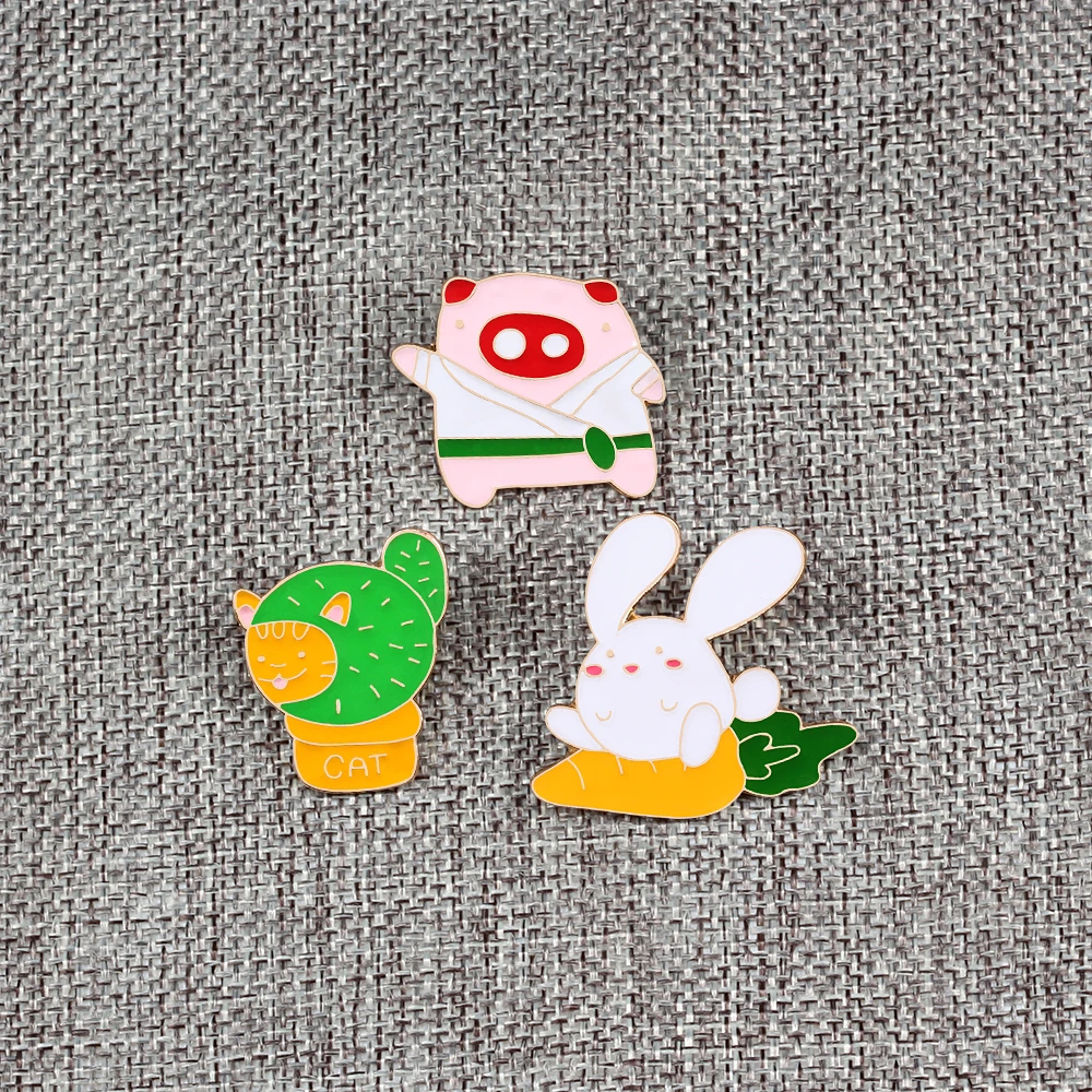 Cute Animal Brooches Rabbit Pig Cabbage Cactus Enamel Pin Badges Fun Kids Best Friends Gifts Pins For Backpacks Cartoon Jewelry