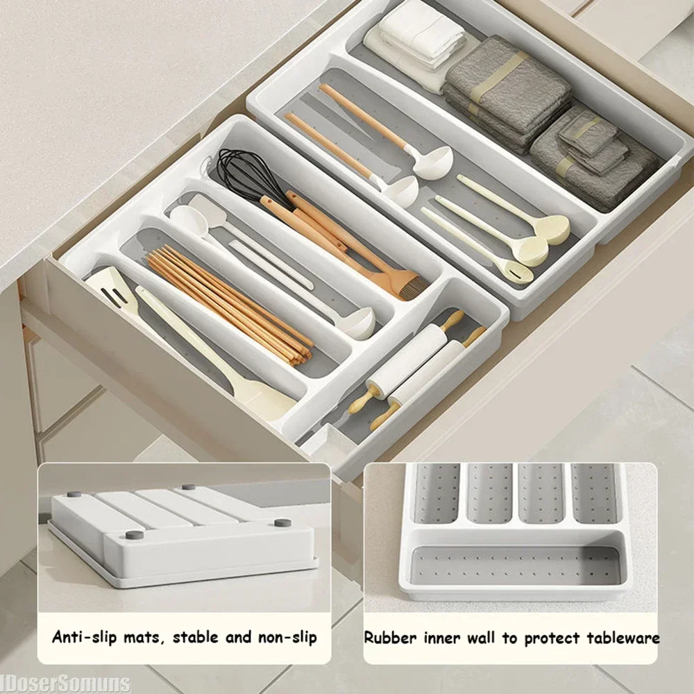 Kitchen Drawer Organizer Silverware Utensil Tray for Flatware Cutlery Holder White Separate Storage Cutlery Kitchen Organiser