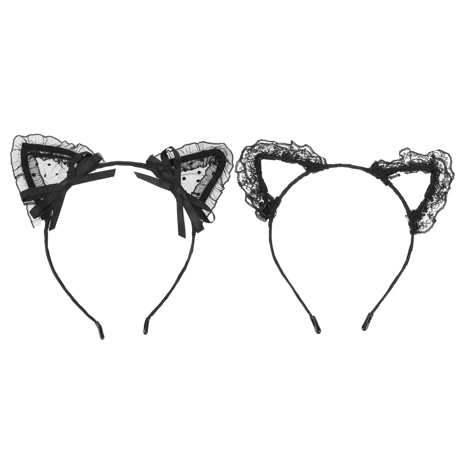 

2 шт. Изысканные кружевные повязки на голову с кошачьими ушками, удобные нескользящие обручи для волос для женщин, для косплея, выступлений, вечеринок, фотосессий