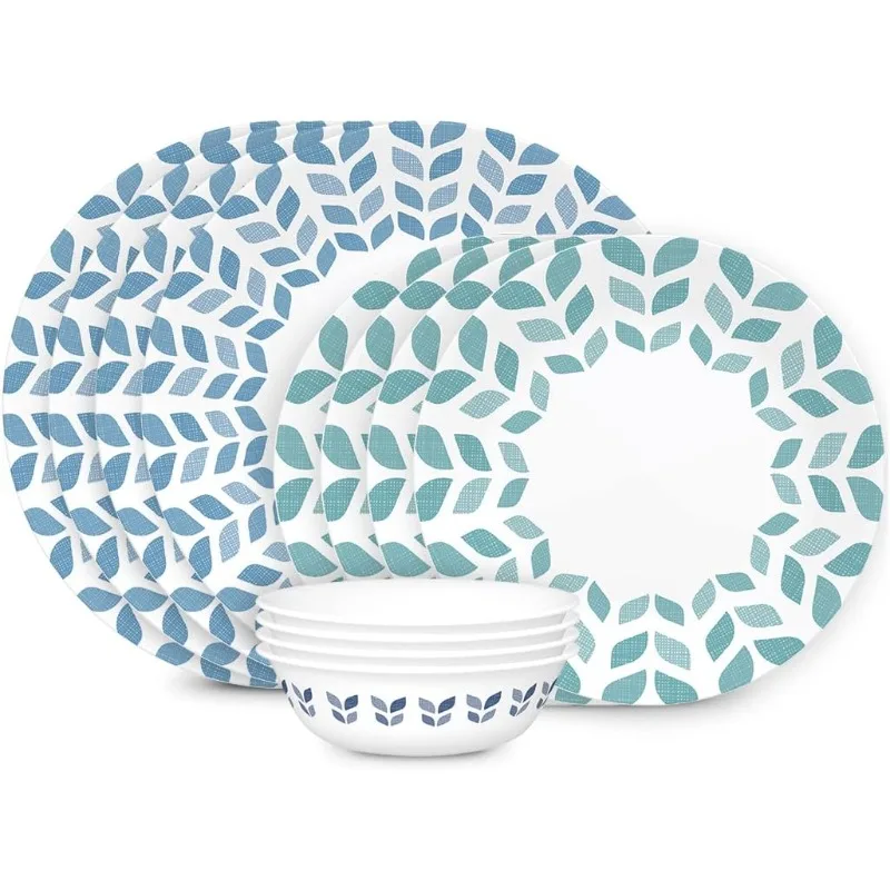 

2-Piece Glass Dinnerware Set Service for 4, 10.25" Dinner Plates, 8.5" Salad Plates, 18-Oz Soup Cereal Bowls, Northern Pines