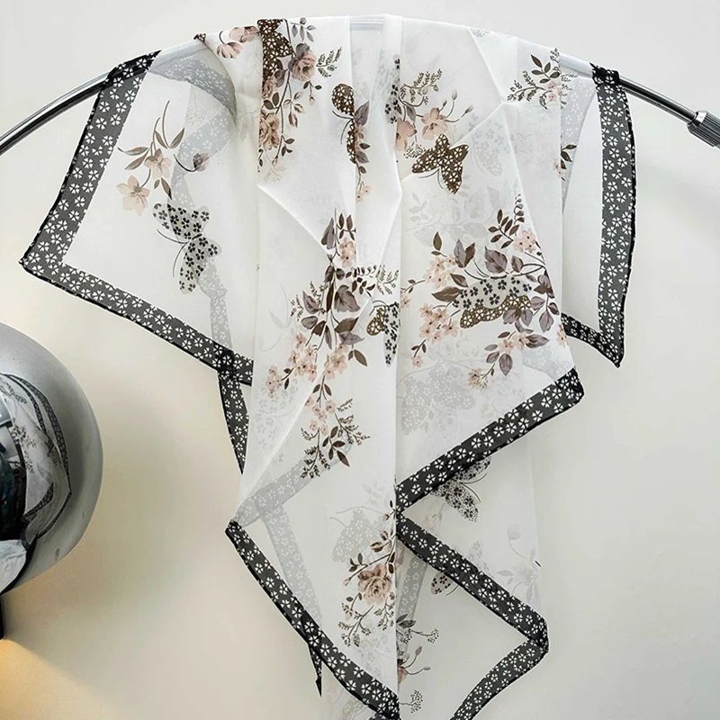 

Large Square 100% Silk Chiffon Scarf Shawl Floral Printed 90 Silk Scarves Neckerchief Women Summer Fashion Sunscreen Scarfs Cape