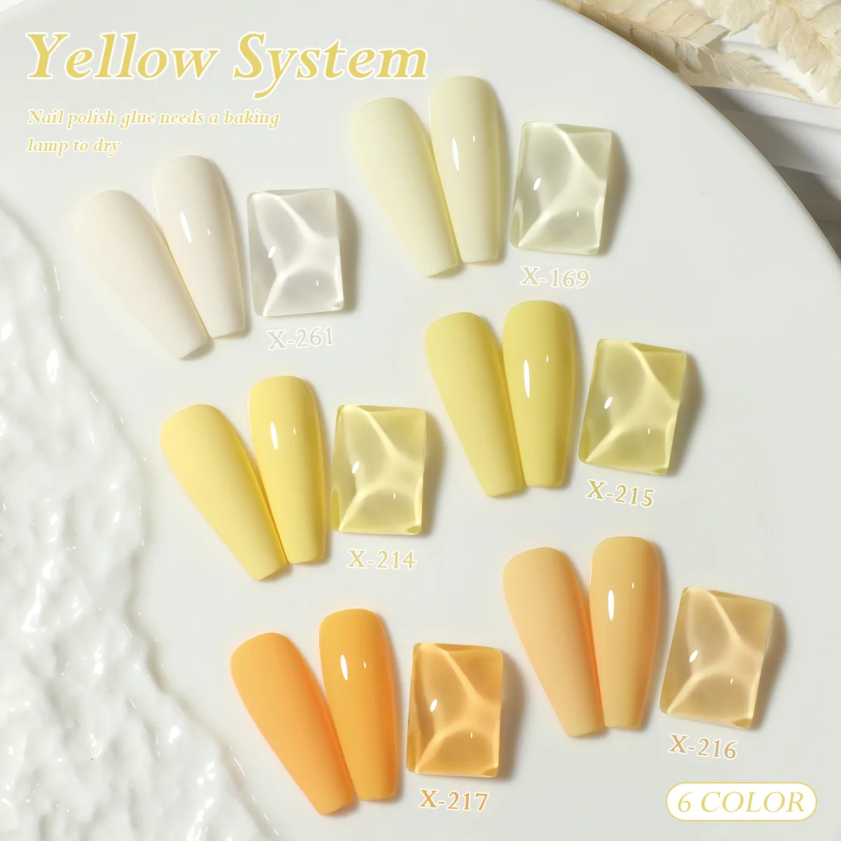 ชุดทำเล็บเจลยูวีแอลอีดี XEIJAYI ขวดเล็กสีขาว โทนสีเหลือง 6 ชิ้น/ชุด--ชุดทำเล็บเจลสำหรับแช่ตัว ออกแบบลายเล็บ ของขวัญสำหรับผู้หญิง